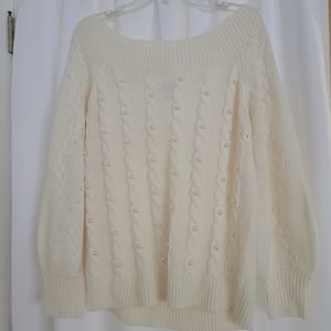 Embellished Pearl off the Shoulder Sweater